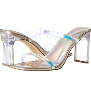 The Drop Iridescent Clear-Strap Block Heels size 6